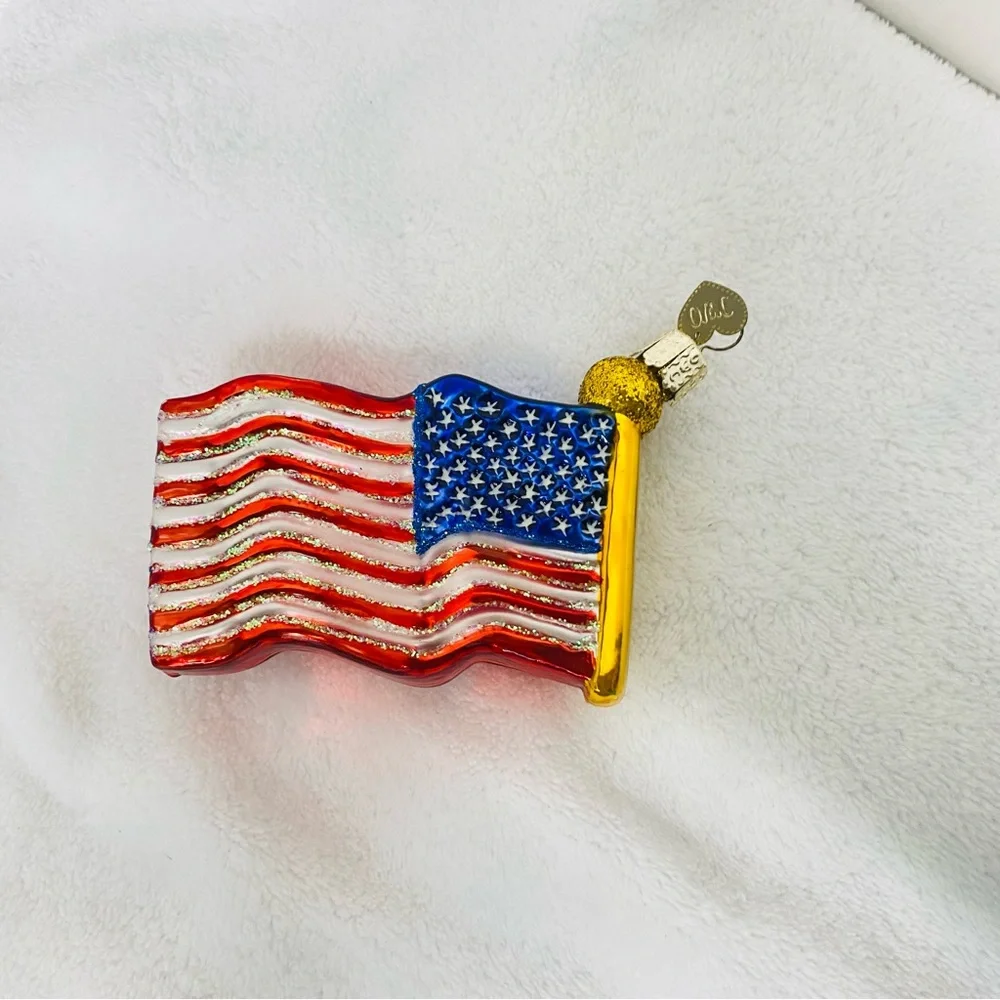 Old World Christmas Flag Star Spangled Banner Glass Ornament July 4th READ - Picture 2 of 13